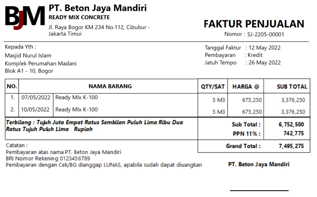 contoh faktur batching plant