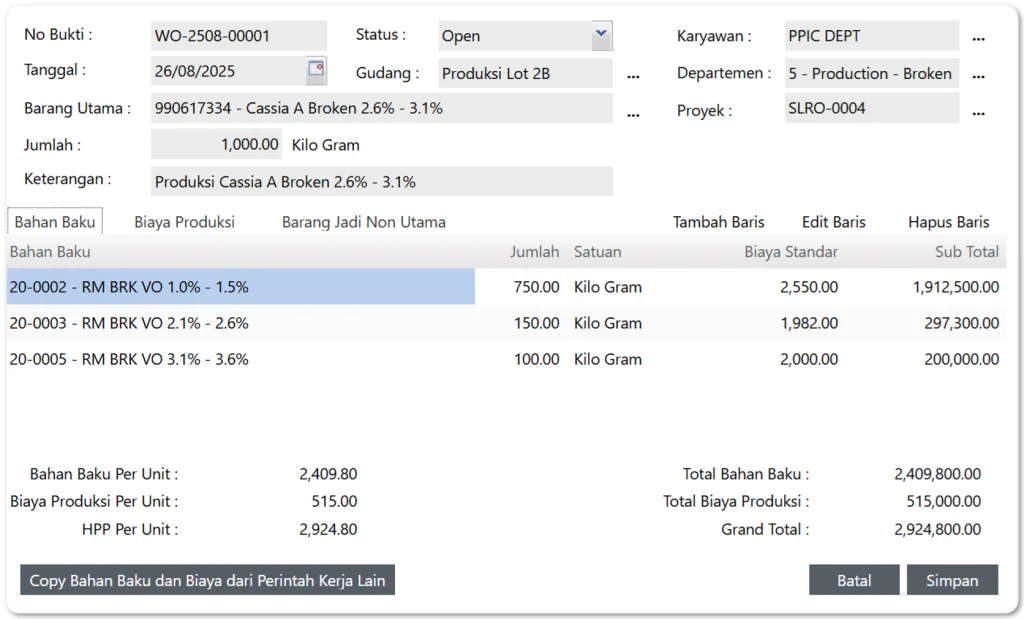 formula produksi